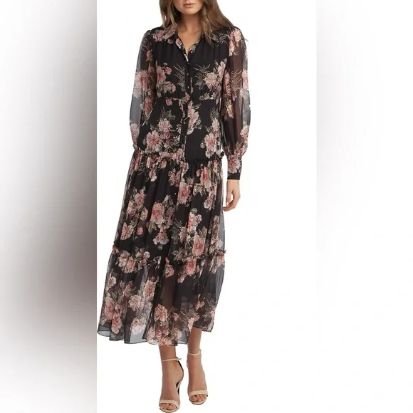 Bardot Floral Print Long Sleeve Chiffon Dress size 6 - Picture 2 of 13